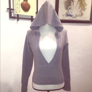 Poof! Gray long sleeve sweater shirt with hood